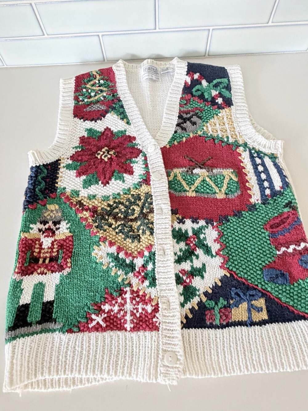 Ashley Knitted by Hand Vintage Christmas Holiday Motif Sweater Vest